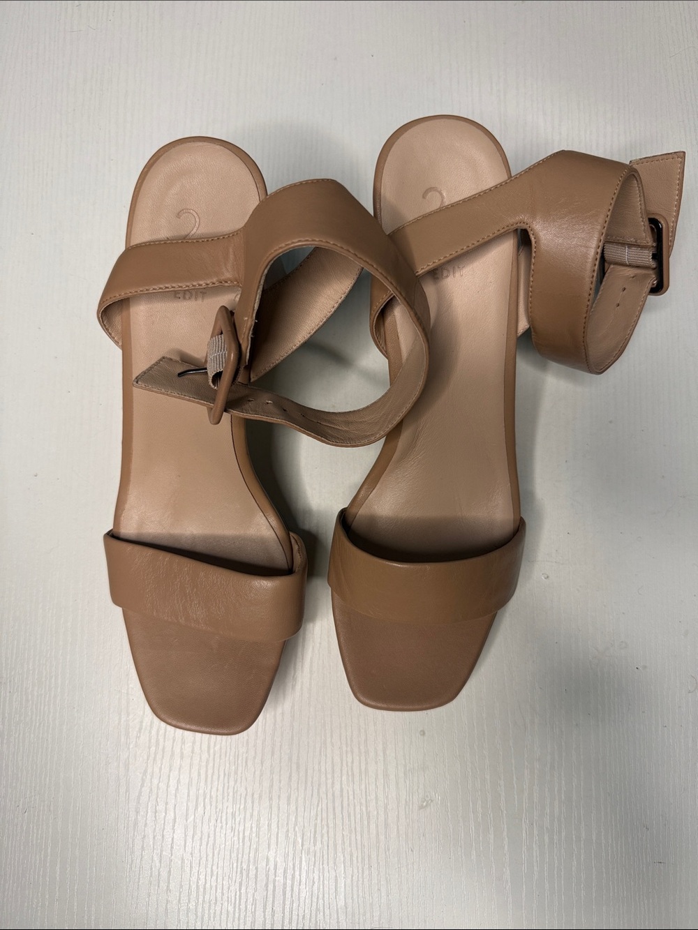 27 EDIT Tan Strappy Square Toe Block Heel Sandals